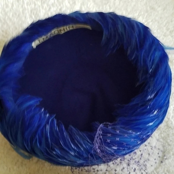 Vintage I Magnin Royal Electric‎ Blue Feather Hat - Picture 9 of 11